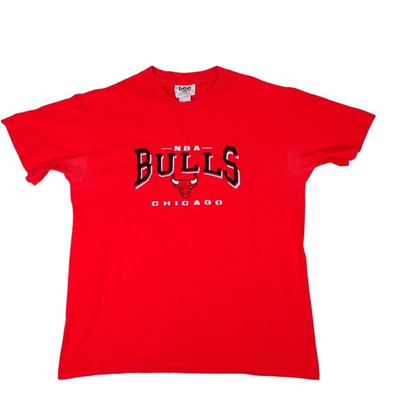 VTG Lee Sport Chicago Bulls Men's Red 90s Spell Out Embroidered T-Shirt Sz‎ M - Picture 6 of 10